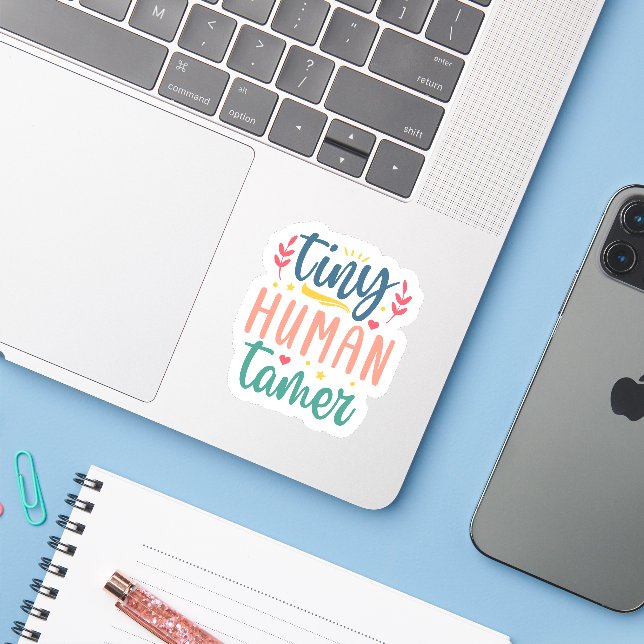 Tiny Human Tamer - Custom-Cut Vinyl Stickers (Laptop w/ iPhone)
