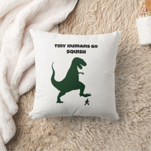 Tiny Humans Go Squish Funny Dinosaur Cartoon Cushion