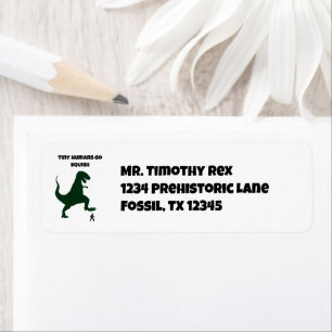 Tiny Humans Go Squish Funny Dinosaur Cartoon Return Address Label