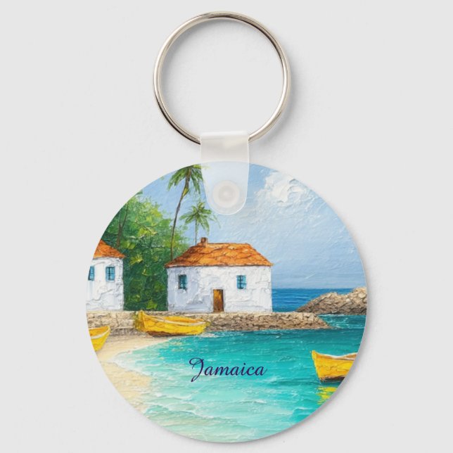 Tiny jamaican houses and skiffs key ring (Front)