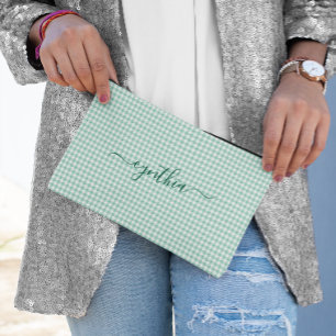 Tiny Light Teal Gingham Signature Accessory Pouch