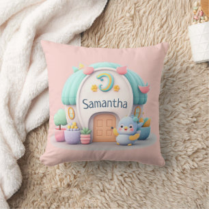 Tiny little house with dragon and NAME girl Cushion