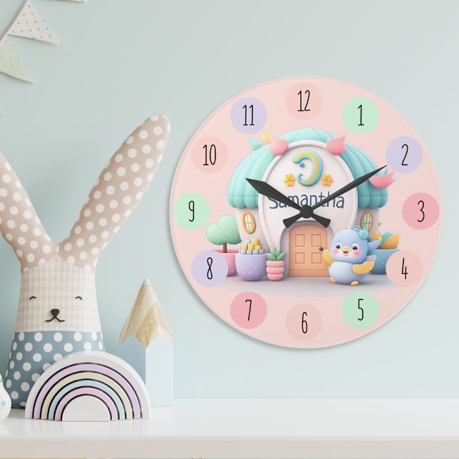 Tiny little house with dragon and NAME girl Large Clock (Creator Uploaded)