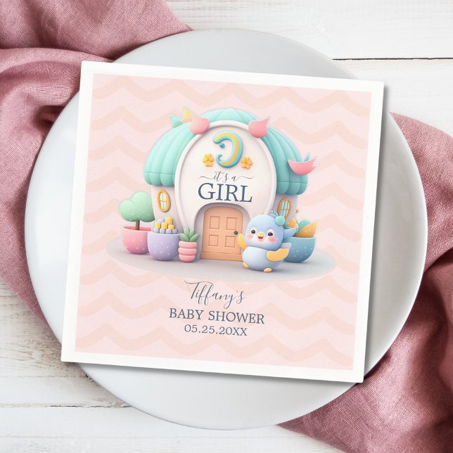 Tiny little house with dragon Girl Baby Shower Napkin (Creator Uploaded)