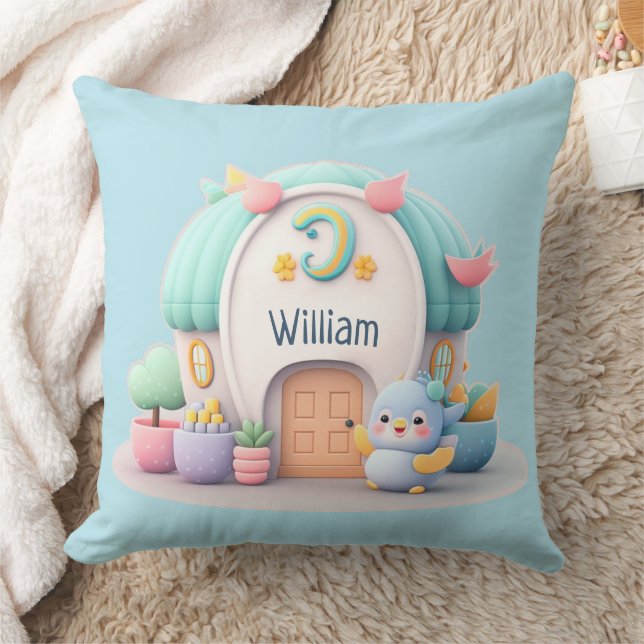 Tiny little house with little dragon and NAME boy Cushion (Blanket)