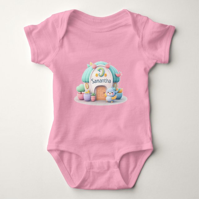 Tiny little house with little dragon and NAME girl Baby Bodysuit (Front)