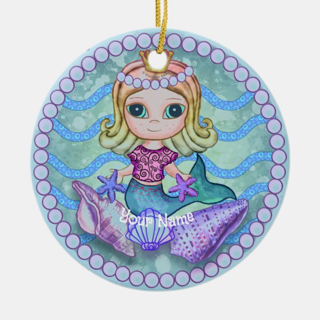 Tiny Mermaid  Ceramic Ornament (Front)