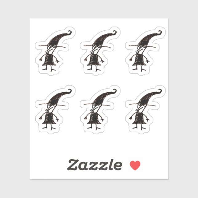 Tiny Mini Cartoon Witch Custom-Cut Vinyl Stickers (Sheet)