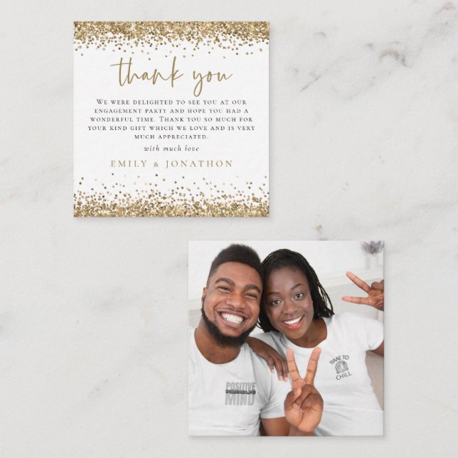 TINY MINI Gold Glitter Photo Engagement Thank You Card (Front/Back)