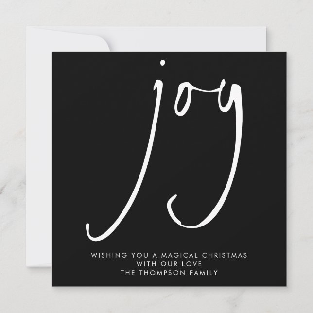 TINY MINI SIZE Joy Script White Black Holiday Card (Front)