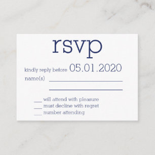 Tiny Monogrammed Navy Blue Modern Wedding RSVP Enclosure Card