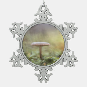 Tiny Mushroom Nature Photo Snowflake Pewter Christmas Ornament