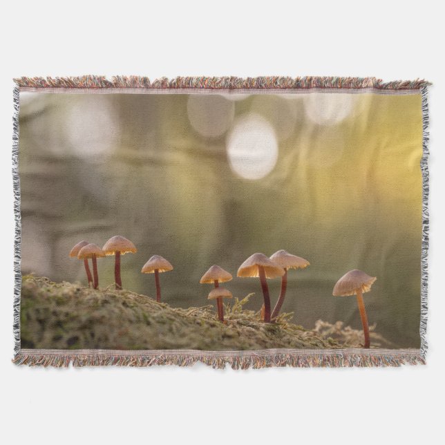 Tiny Mushrooms Nature Photo Throw Blanket (Front)
