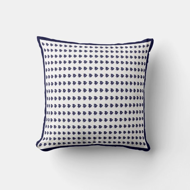 tiny navy  fish  on  white  PILLOW (Front)