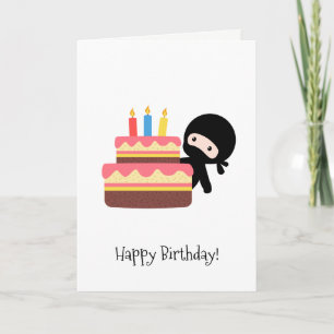 Tiny Ninja Behind Birthday Cake Card
