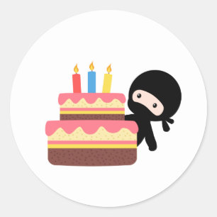 Tiny Ninja Behind Birthday Cake Classic Round Sticker