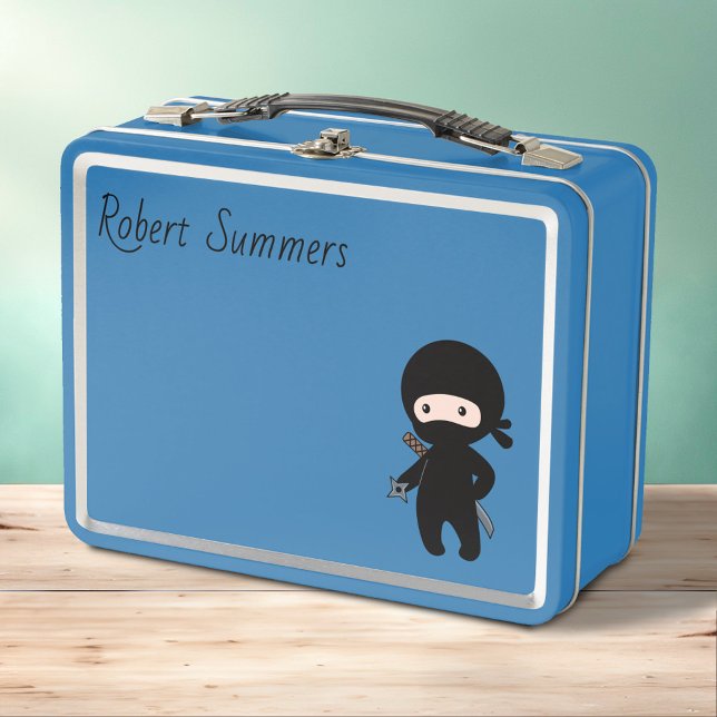 Tiny Ninja Custom Name on Blue Metal Lunch Box (Creator Uploaded)