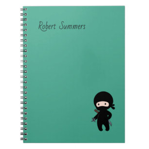 Tiny Ninja Custom Name on Dark Green Notebook