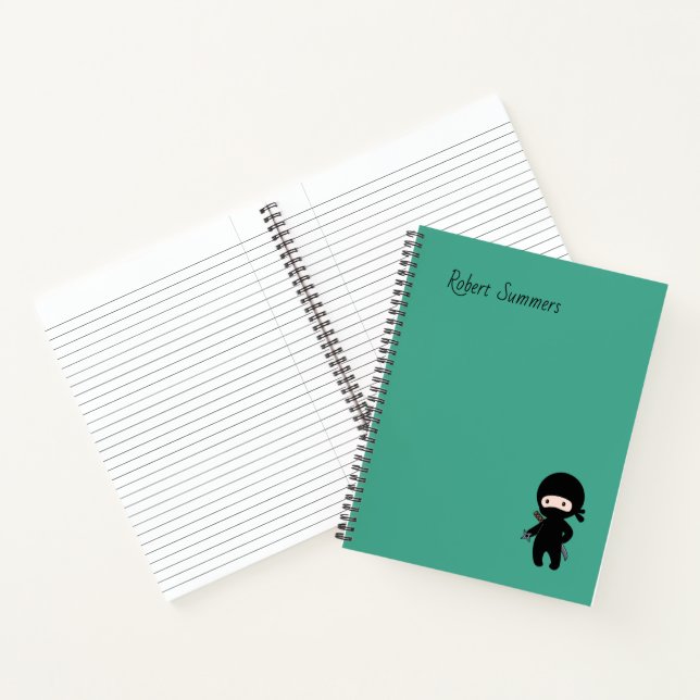 Tiny Ninja Custom Name on Dark Green Notebook (Inside)