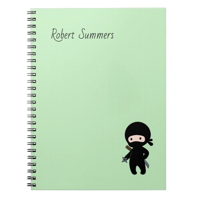 Tiny Ninja Custom Name on Green Notebook (Front)
