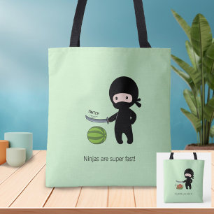 Tiny Ninja Cutting Watermelon 2 Sides Green Tote Bag
