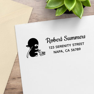 Tiny Ninja Folding Origami Star Return Address Rubber Stamp