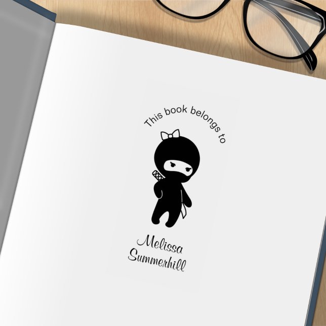 Tiny Ninja Girl Bookplate Rubber Stamp (Creator Uploaded)