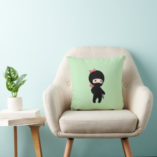 Tiny Ninja Girl On Green Cushion