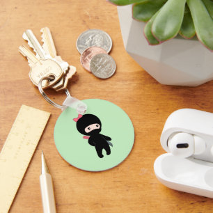 Tiny Ninja Girl on Green Key Ring