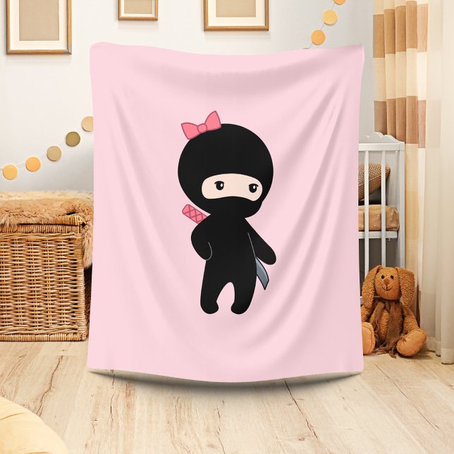 Tiny Ninja Girl On Pink Fleece Blanket (Creator Uploaded)