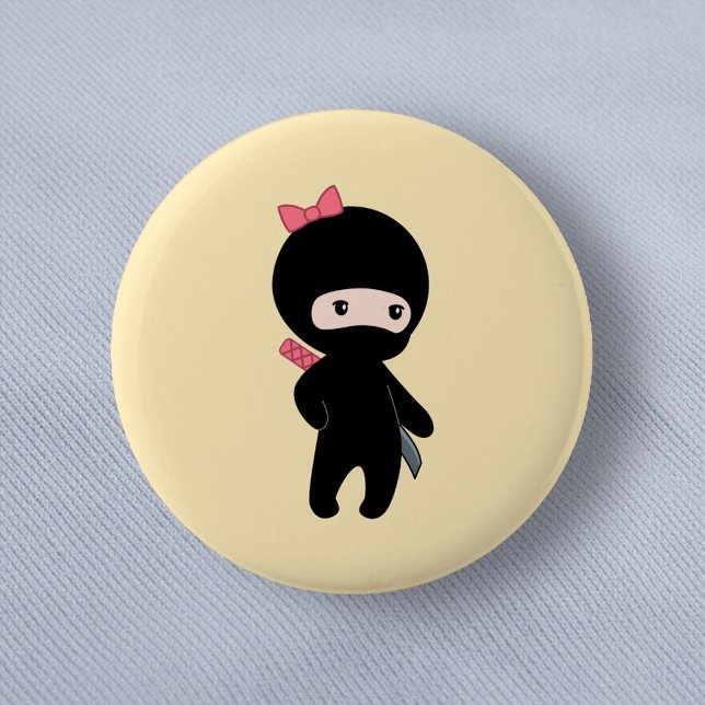 Tiny Ninja Girl on Yellow 6 Cm Round Badge (Creator Uploaded)