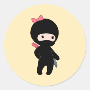 Tiny Ninja Girl on Yellow Classic Round Sticker