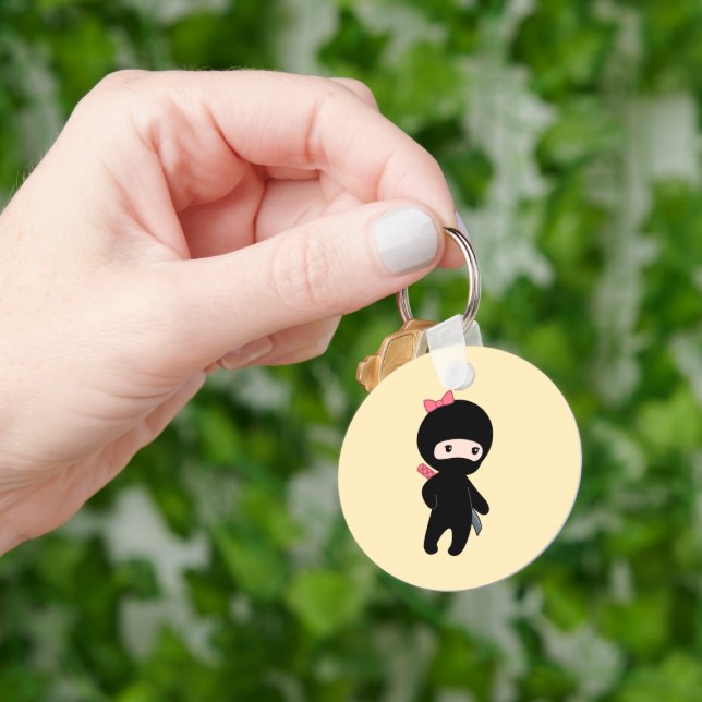 Tiny Ninja Girl on Yellow Key Ring (Hand)