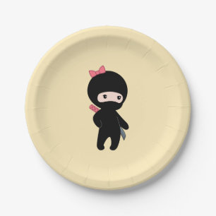Tiny Ninja Girl on Yellow Paper Plate