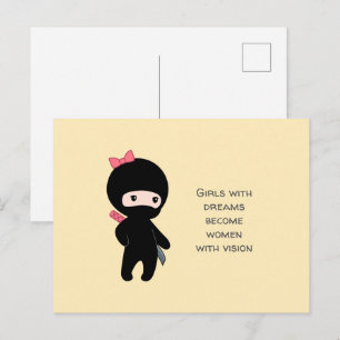 Tiny Ninja Girl Quote on Yellow Postcard