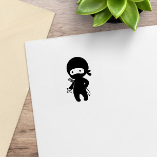 Tiny Ninja Holding Throwing Star 1x1 Rubber Stamp