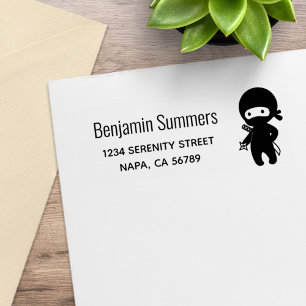 Tiny Ninja Holding Throwing Star Address Rubber Stamp
