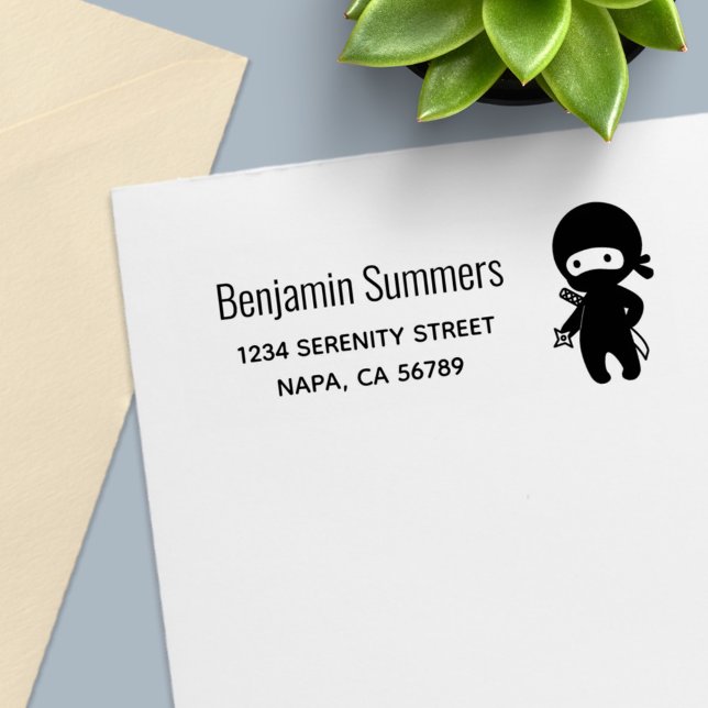 Tiny Ninja Holding Throwing Star Address Self-inking Stamp (Creator Uploaded)