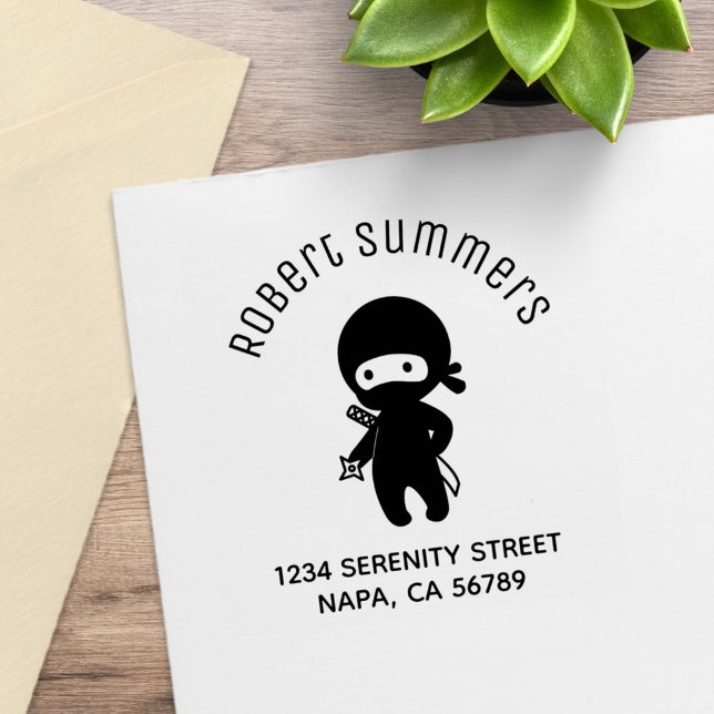 Tiny Ninja Holding Throwing Star Arch Address Rubber Stamp (Creator Uploaded)
