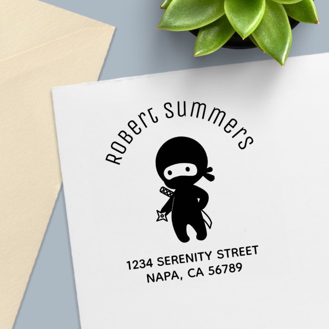 Tiny Ninja Holding Throwing Star Arch Address Self-inking Stamp (Creator Uploaded)