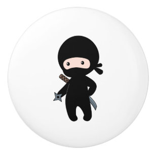 Tiny Ninja Holding Throwing Star Ceramic Knob
