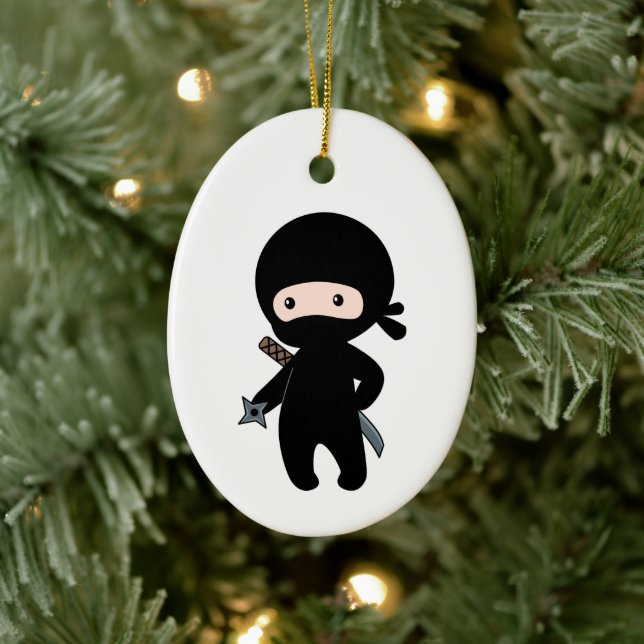 Tiny Ninja Holding Throwing Star Ceramic Ornament (Tree)