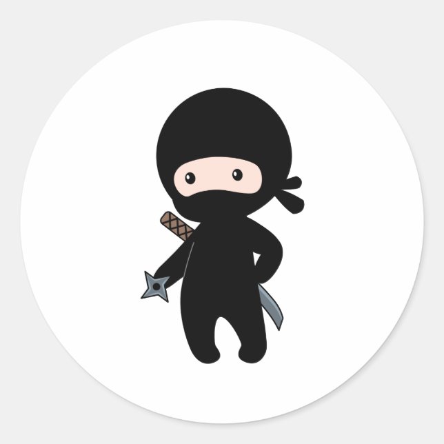 Tiny Ninja Holding Throwing Star Classic Round Sticker (Front)