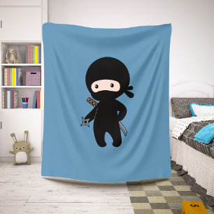 Tiny Ninja Holding Throwing Star on Blue Sherpa Blanket