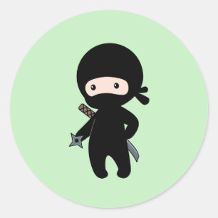 Tiny Ninja Holding Throwing Star on Green Classic Round Sticker