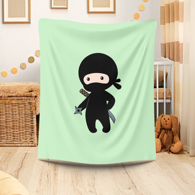 Tiny Ninja Holding Throwing Star On Green Fleece Blanket (Creator Uploaded)