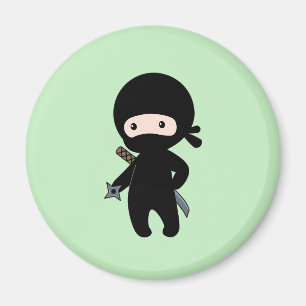 Tiny Ninja Holding Throwing Star on Green Magnet