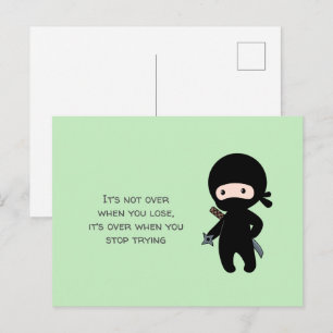 Tiny Ninja Holding Throwing Star on Green Quote Postcard
