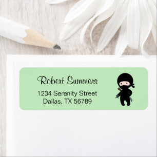 Tiny Ninja Holding Throwing Star on Green Return Address Label