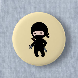 Tiny Ninja Holding Throwing Star on Yellow 6 Cm Round Badge